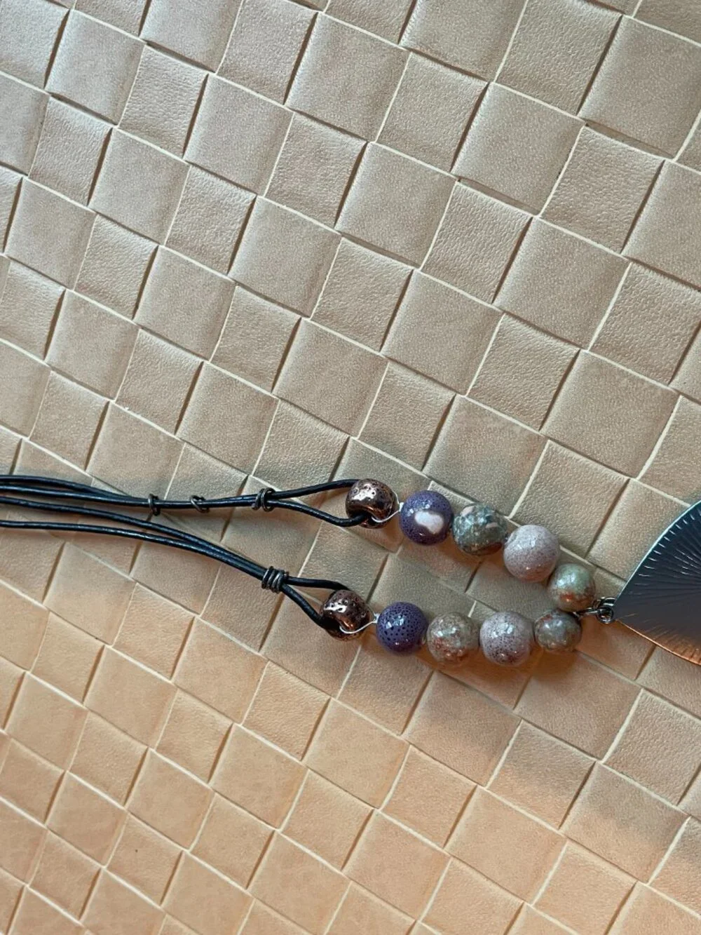 Handcrafted Necklace with Beads and Metal Brown 11 1/2